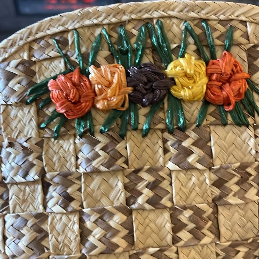 4 Large Rattan Wicker‎ oval placemats floral flower boho flowers table mats